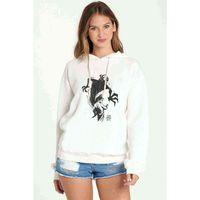 Samurai Jack Baskılı Beyaz Kadın Kapşonlu Sweatshirt