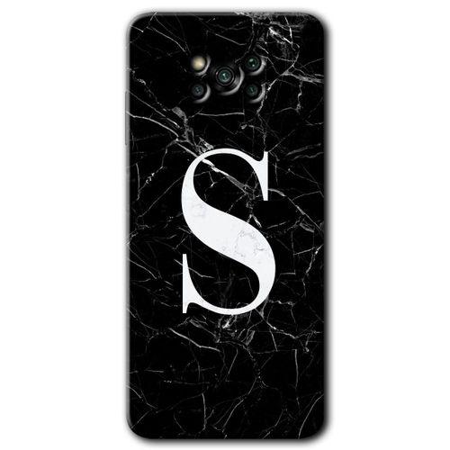 Poco x3 NFC Kılıf Baskılı Kapak - Siyah Mermer Desenli S Harfi +Tam Kaplayan Mat Seramik