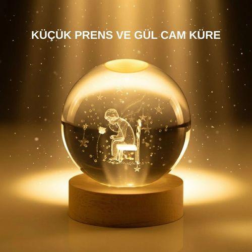 Küçük Prens Cam Küre Usb Işıklı Ahşap Standlı Büyük Boy