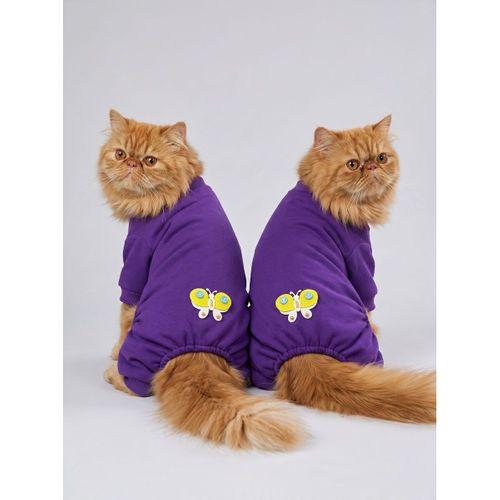Butterfly Violet Kedi Tulumu | Mor Renk 3D Yumuşak Kelebek Aksesuarlı Penye Kedi Kıyafeti