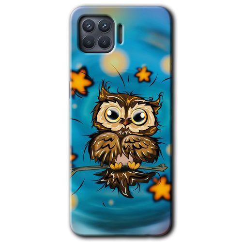 MRCİLETİSİM Oppo Reno 4 Lite Kılıf Baskılı Kapak - Owl Bird Stars + 5D Tam Kaplayan Cam