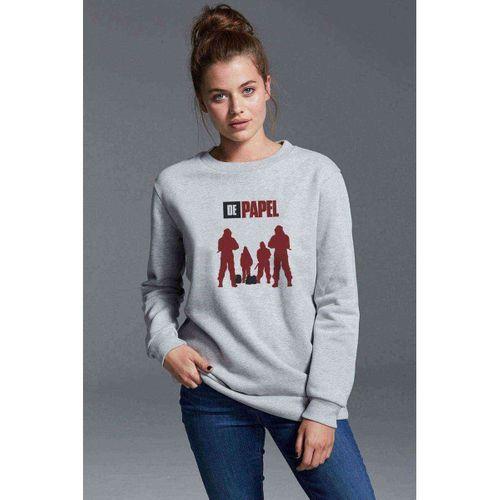 La Case De Papel Baskılı Gri Kadın Sweatshirt