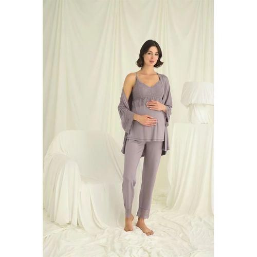 Dantelli Hamile Lohusa 3lü Pijama Takımı