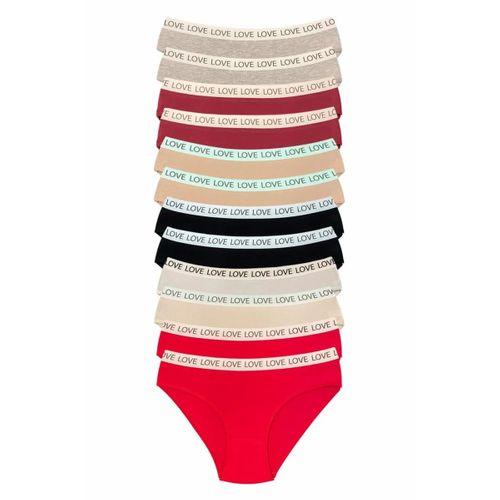 12 Adet Pamuklu Esnek Kadın Slip Bikini Külot Geniş Lastikli Baskılı