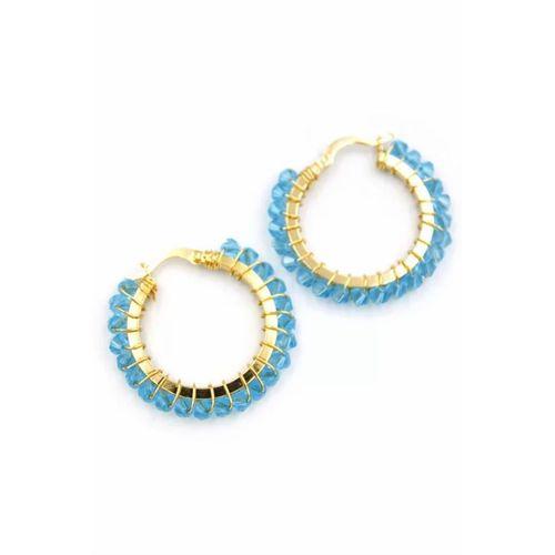 Kristal Boncuk Halka Küpe - Turkuaz