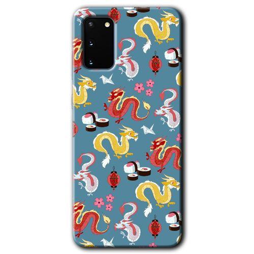 MRCİLETİSİM MRCİLETİSİM Samsung Galaxy S20 Kılıf HD Desen Baskılı Arka Kapak + Temperli Cam - Funky Dragon