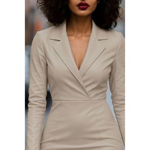 Kadın Uzun Kollu Yakalı Mini Deri Elbise