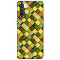 Oppo A91 Kılıf Patchwork (49) Ultra Silikon Kılıf Sarı Yeşil