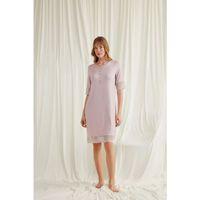 Dantel Detaylı Kısa Kollu Ve Önü Düğmeli Gecelik