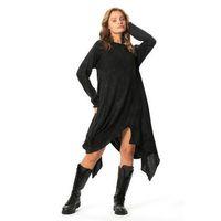 Uzun Kol Handan Asimetrik Kesim Sonbahar ve Kışlık Dökümlü Midi Boy Triko Elbise Füme Fm