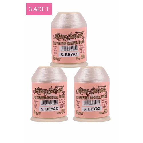3 Adet Altınbaşak Oya ve Dantel İpi 20 gr - Royaleks - No: Ş.BEYAZ