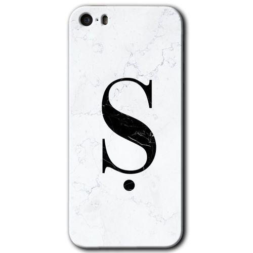 iPhone 5s Kılıf HD Desen Baskılı Arka Kapak - Beyaz Mermer Desenli Ş Harfi + Kırılmaz Cam