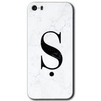 iPhone 5s Kılıf HD Desen Baskılı Arka Kapak - Beyaz Mermer Desenli Ş Harfi + Kırılmaz Cam