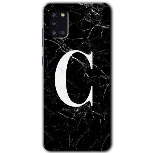 Potkal Hediye Fabrikası Samsung Galaxy A31 HD Baskılı Kılıf + 9D Tam Ekran Koruyucu - Siyah Mermer Desenli C Harfi