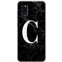 Potkal Hediye Fabrikası Samsung Galaxy A31 HD Baskılı Kılıf + 9D Tam Ekran Koruyucu - Siyah Mermer Desenli C Harfi