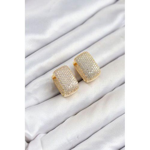 Gold Renk Full Zirkon Taşlı Kare Halka Kadın Küpe