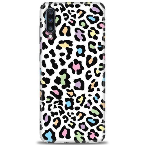 Samsung Galaxy A70 Kılıf HD Baskılı Kılıf - Renkli Leopar + Tam Ekran Koruyucu