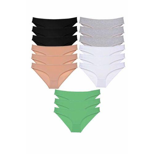 15 adet Süper Eko Set Likralı Kadın Slip Külot Siyah Ten Gri Beyaz Yeşil