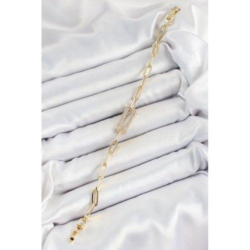 Pirinç  Dikdörtgen Model Zirkon Taşlı Gold Renk VİP Seri Kadın Bileklik