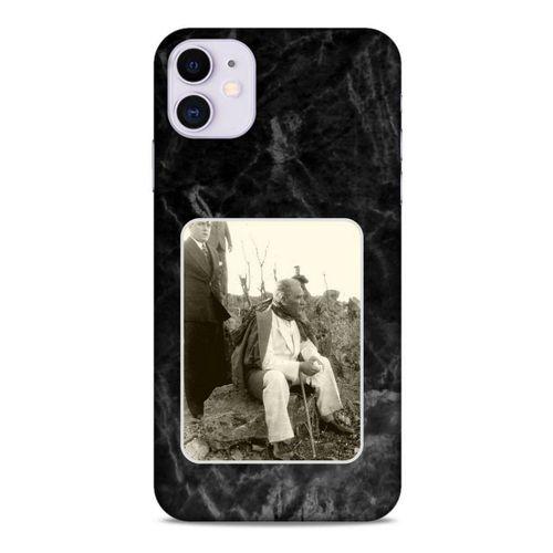 Apple Iphone 11 Kılıf Atatürk (29) Arka Koruma Kılıfı Siyah Mermer