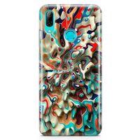 Huawei Y9 2019 Kılıf Mermer Cam Göbeği Arka Kapak Koruma Desenli Full Koruyucu