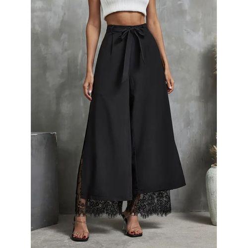 Kadın Yüksek Bel Belden Kuşaklı üst Dalgıç Alt Dantel Detaylı Dalgıç Pantolon