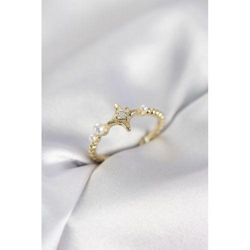 Minimal Kutup Yıldızı Model Zirkon Taşlı Gold Renk Kadın Yüzük