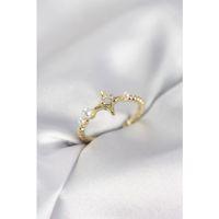 Minimal Kutup Yıldızı Model Zirkon Taşlı Gold Renk Kadın Yüzük