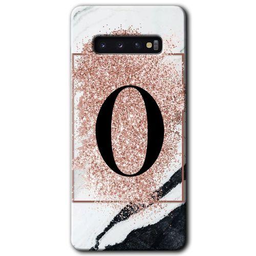 Samsung Galaxy S10 HD Baskılı Kılıf + 9D Tam Ekran Koruyucu - Pembe Mermer Desenli O Harfi