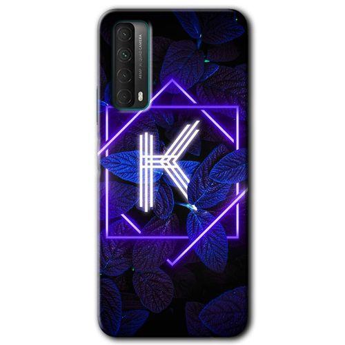 Potkal Hediye Fabrikası Huawei P Smart 2021 Kılıf HD Desen Baskılı Arka Kapak - Dark Neon Yaprak K Harfi