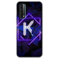 Potkal Hediye Fabrikası Huawei P Smart 2021 Kılıf HD Desen Baskılı Arka Kapak - Dark Neon Yaprak K Harfi