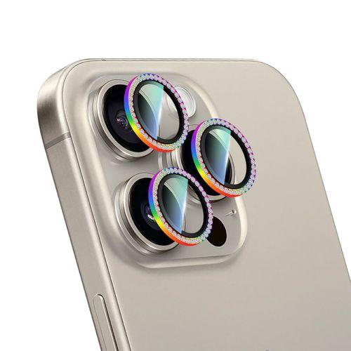 Apple iPhone 15 Pro Max CaseWorld Alloy Sparkling Diamond Serisi Taşlı Lens Koruyucu