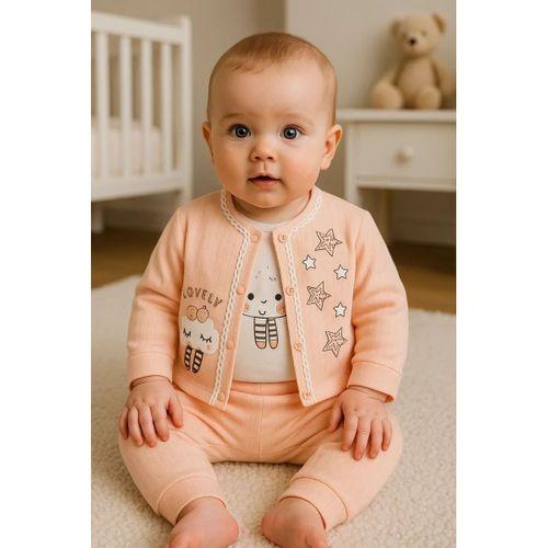 Lovely Yıldız Desenli 3'lü Hırkalı Kız Bebek Takım