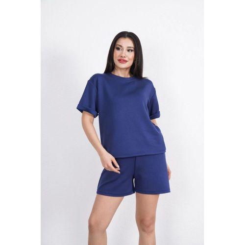 Osy Modal Yumuşak Dokulu Kumaş Bisiklet Yaka T-shirt Kısa Şort İkili Takım - Mavi