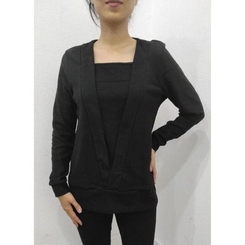 Kadın Uzun Kollu Kruvaze Yaka Kol Ve Etek Ucu Manşet Detay Yumoş Bluz