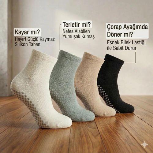 Kaymaz Tabanlı Yoga Pilates 8’li Çorap, Silikon Tabanlı Esnek Nefes Alan Ev Ve Spor Çorabı