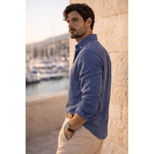 Bien Pamuk Keten Erkek Gömlek - Lacivert