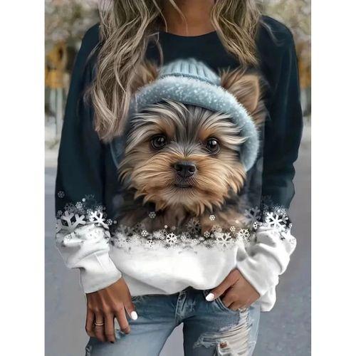 Pilelistore Kadın Uzun Kollu Bisiklet Yaka Köpek Baskılı şardonlu Dalgıç Bluz