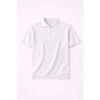 Ritchie Fermuarlı Polo Yaka Dikey Çizgili Kısa Kollu İnce Triko Erkek T-Shirt - Ekru