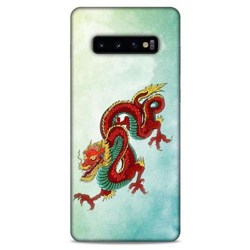 Samsung Galaxy S10 Plus Kılıf Dragons (25) Antişok Kapak Tatoo Sarı Kırmızı Ejderha
