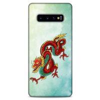 Samsung Galaxy S10 Plus Kılıf Dragons (25) Antişok Kapak Tatoo Sarı Kırmızı Ejderha