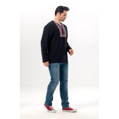 Uzun Kol Şile Bezi Bisiklet Yaka Bahriyeli Erkek Yazlık T-shirt Siyah 3003