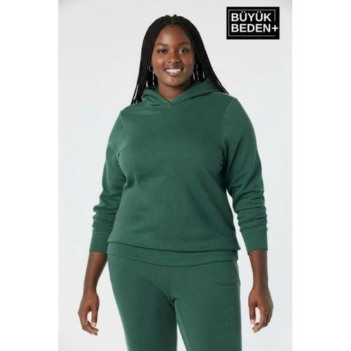 Kadın Büyük Beden Kapşonlu ince Sweatshirt SPR24BSWK57