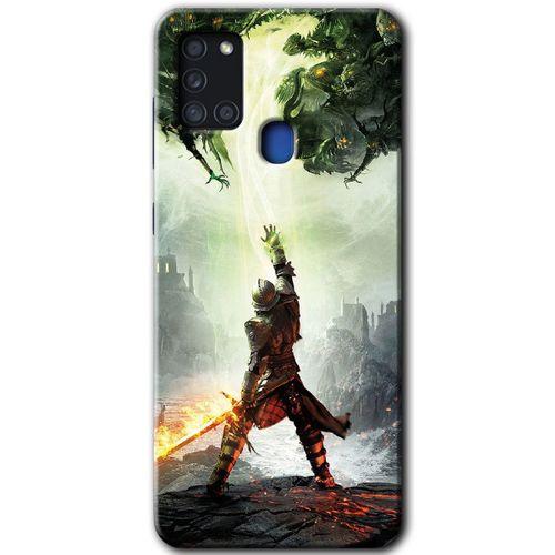 MRCİLETİSİM Samsung Galaxy A21s Kılıf Baskılı Kapak - Dragon Hunter +Tam Ekran Koruyucu