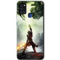 MRCİLETİSİM Samsung Galaxy A21s Kılıf Baskılı Kapak - Dragon Hunter +Tam Ekran Koruyucu