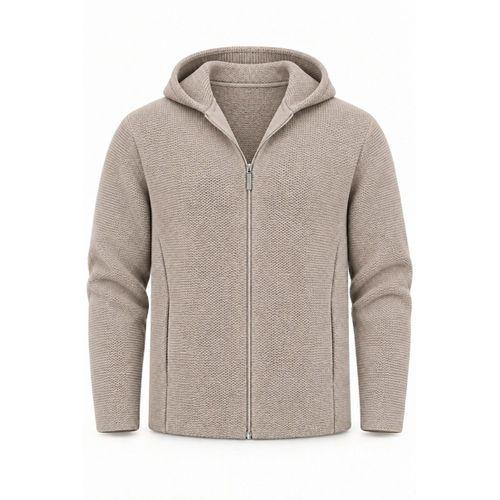 Lugona Çelik Örgü Kapüşonlu Fermuarlı Erkek Ceket - Kum Beji