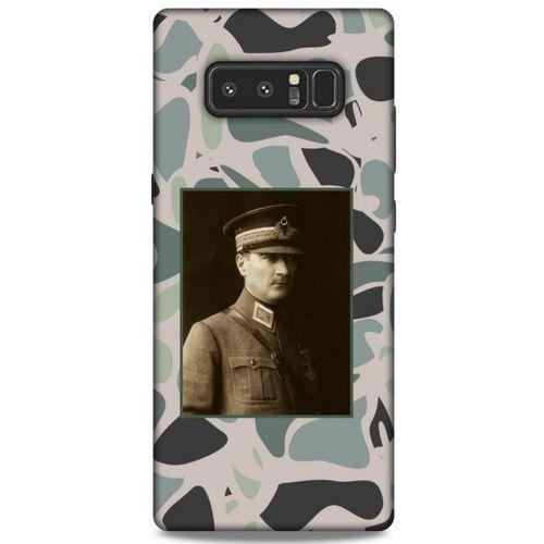 Samsung Galaxy Note 8 Kılıf Atatürk (16) Kalın Kılıf Kamuflaj Açık Yeşil