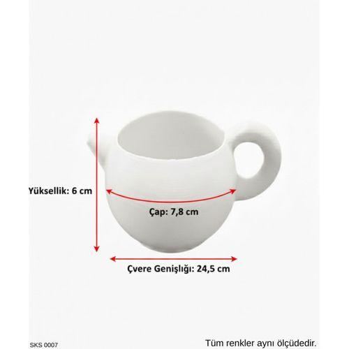 Mavi Caydanlik Seklinde Mini Dekoratif Saksi 6 Cm Masa Ustu Ofis Dekoru