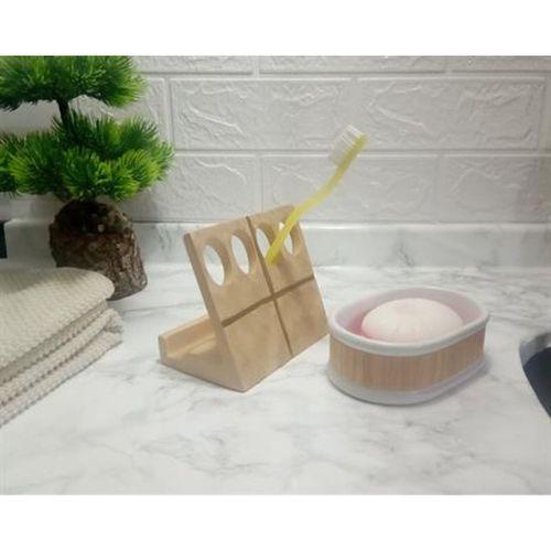 Diş Fırçalık,Sabunluk 2 Li Banyo Seti,Altın Ve Ahşap Tasarım