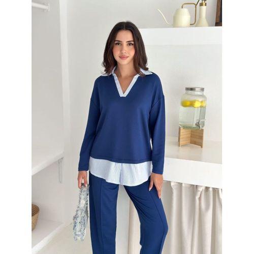 Polo Yaka Gömlekl Detay Salaş Balon Pantolunlu ıkılı Takım